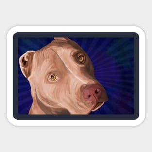 Red Nose Pit Bull Painted on Blue Background Sticker